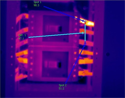 Thermal Image of a Moulded Case Circuit Breaker (MCCB) showing overheating problems , McClean Thermal Imaging Surveys, Donegal, Ireland